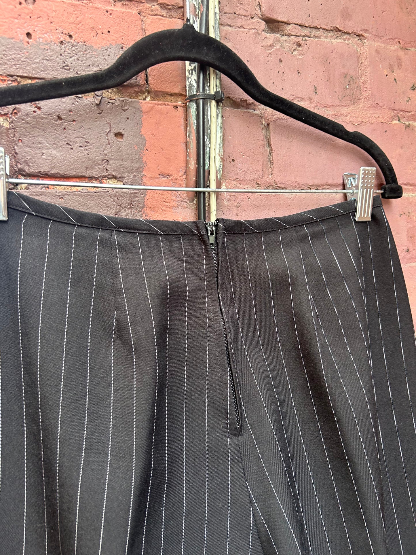 90's Vintage Black Pinstripe Mid Rise Trousers / 30 Waist