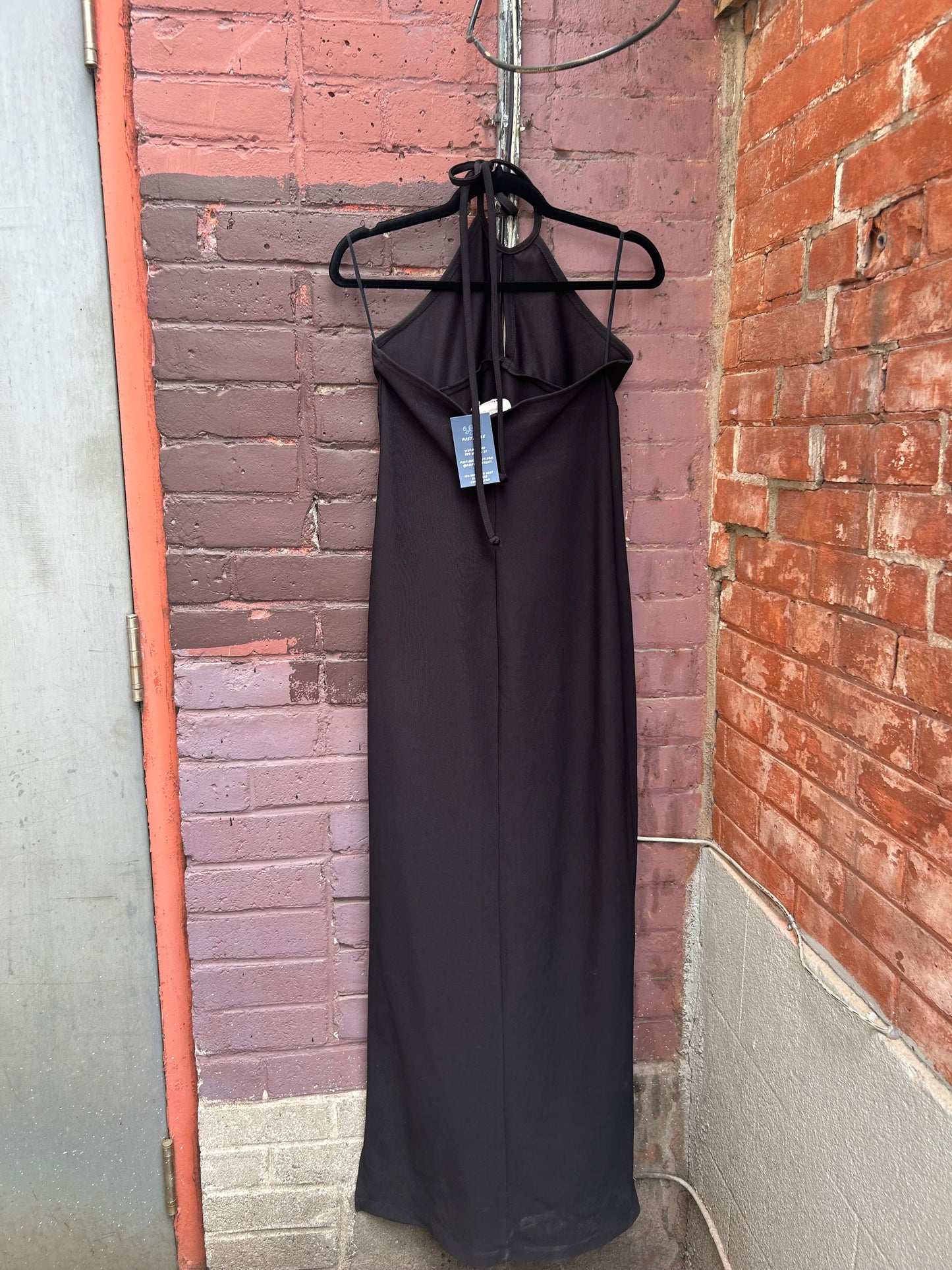 90's Vintage Black Halter Keyhole Maxi Dress / Size S
