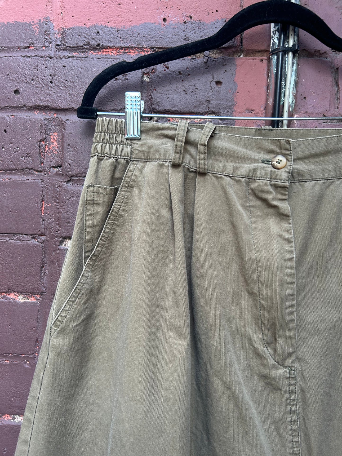 90's Vintage Army Green Cotton Maxi Skirt / 30-32 Waist