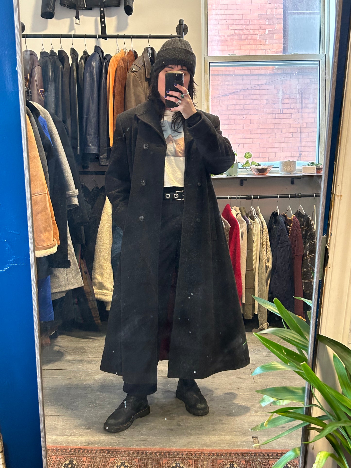 90’s Vintage Off Black Wool  Double Breasted Long Coat / Size M-L