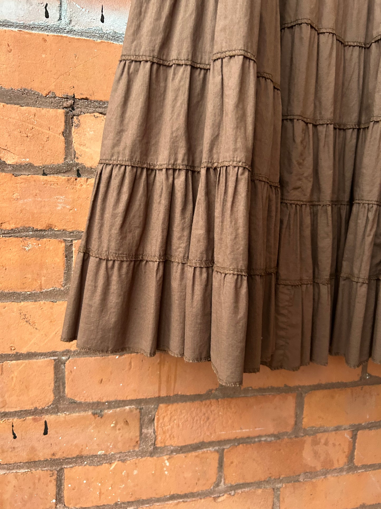 Y2K Vintage Brown Cotton Tiered Skirt / 30 Waist