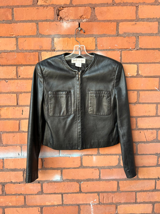 90’s Vintage Chic Black Leather Cropper Jacket / Size S
