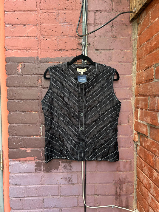 90's Vintage Black & White Pinstripe Textured Button Up Tank / Size M