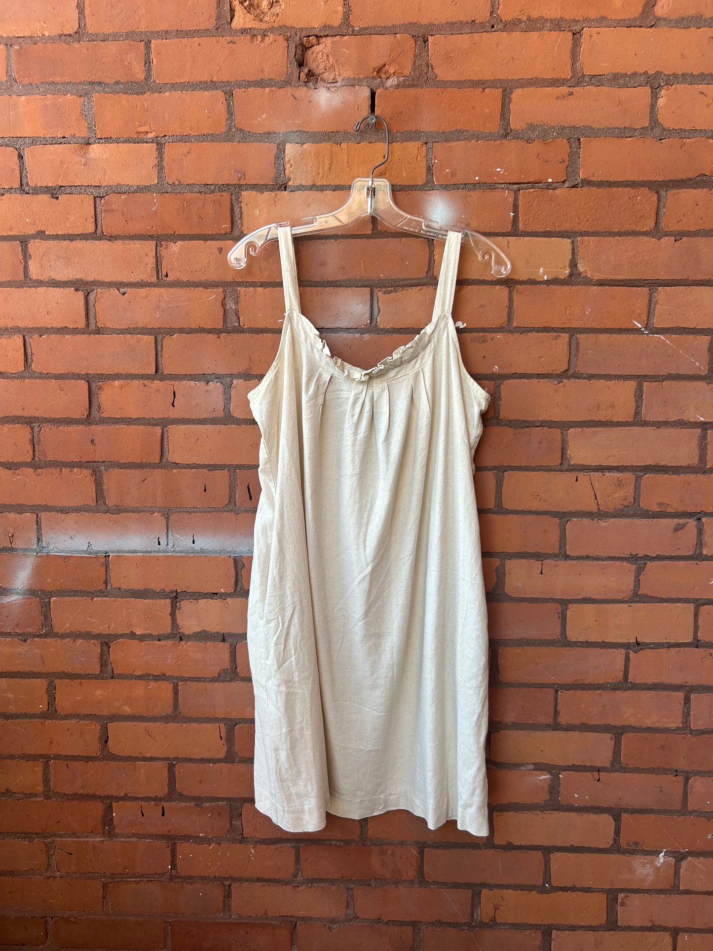 90’s Vintage Beige Linen Mini Dress / Size L