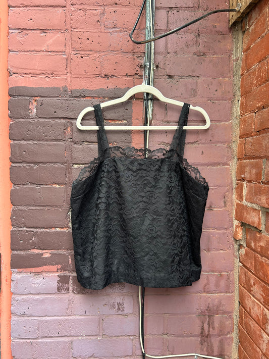 90’s Vintage Black Lace Cropped Tank Top / Size XXL