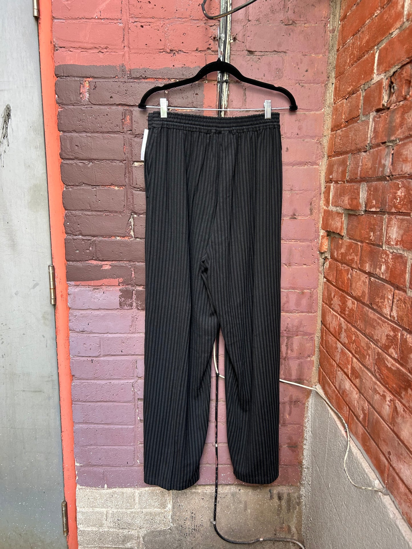 Y2K Vintage Black Striped Linen Cotton Trousers / 28-30 Waist