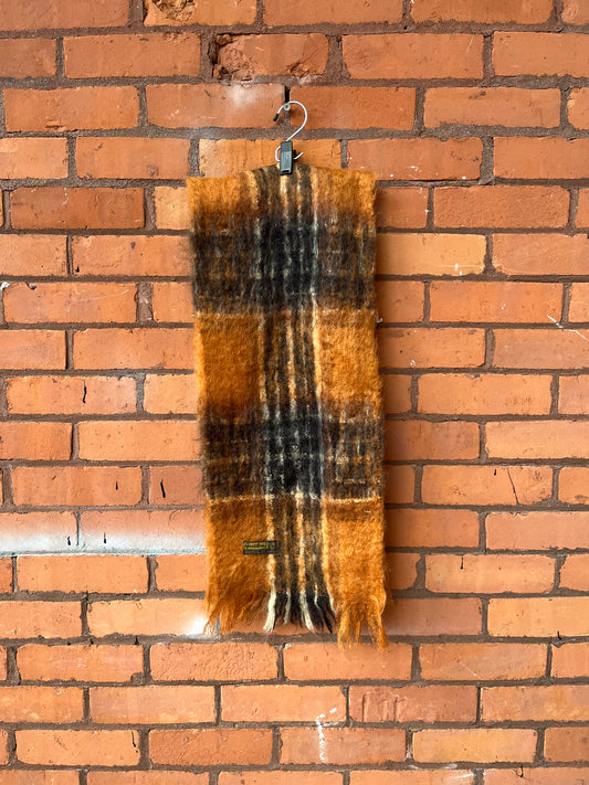 70’s Vintage Orange & Brown Plaid Mohair Wool Scarf