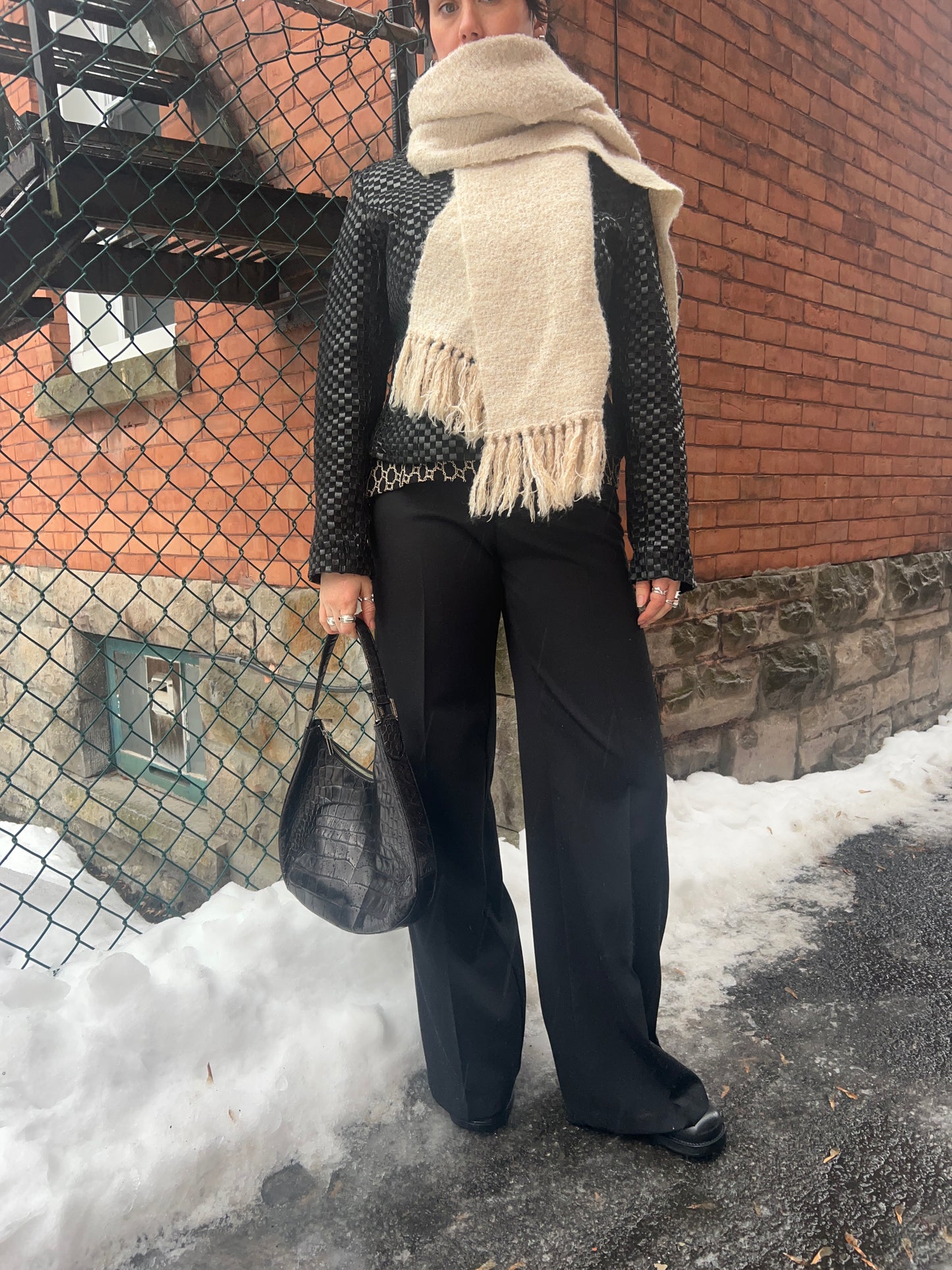 90’s Vintage Beige Tassle Blanket Scarf