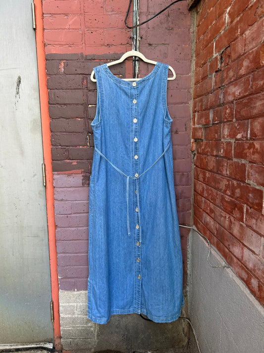 90's Vintage Light Denim Button Up Maxi Dress / Size XL