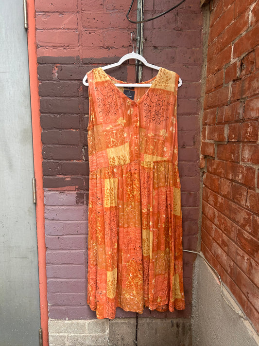 90's Vintage Orange Cotton Button Down Dress / Size XXL