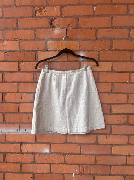 90's Vintage Beige Linen & Cotton Mini Skirt / 26 Waist