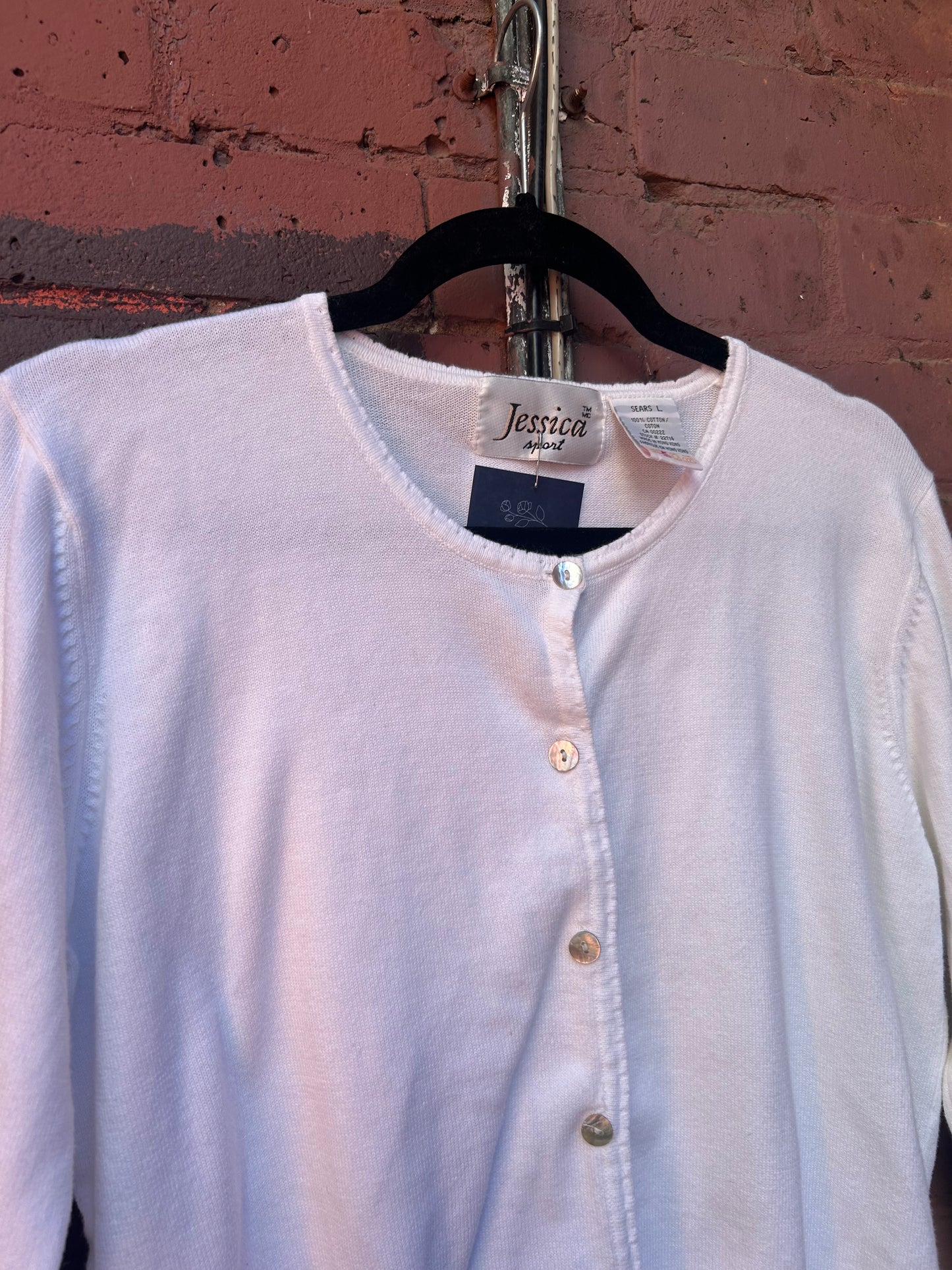 90's Vintage White Cotton Cardigan / Size L