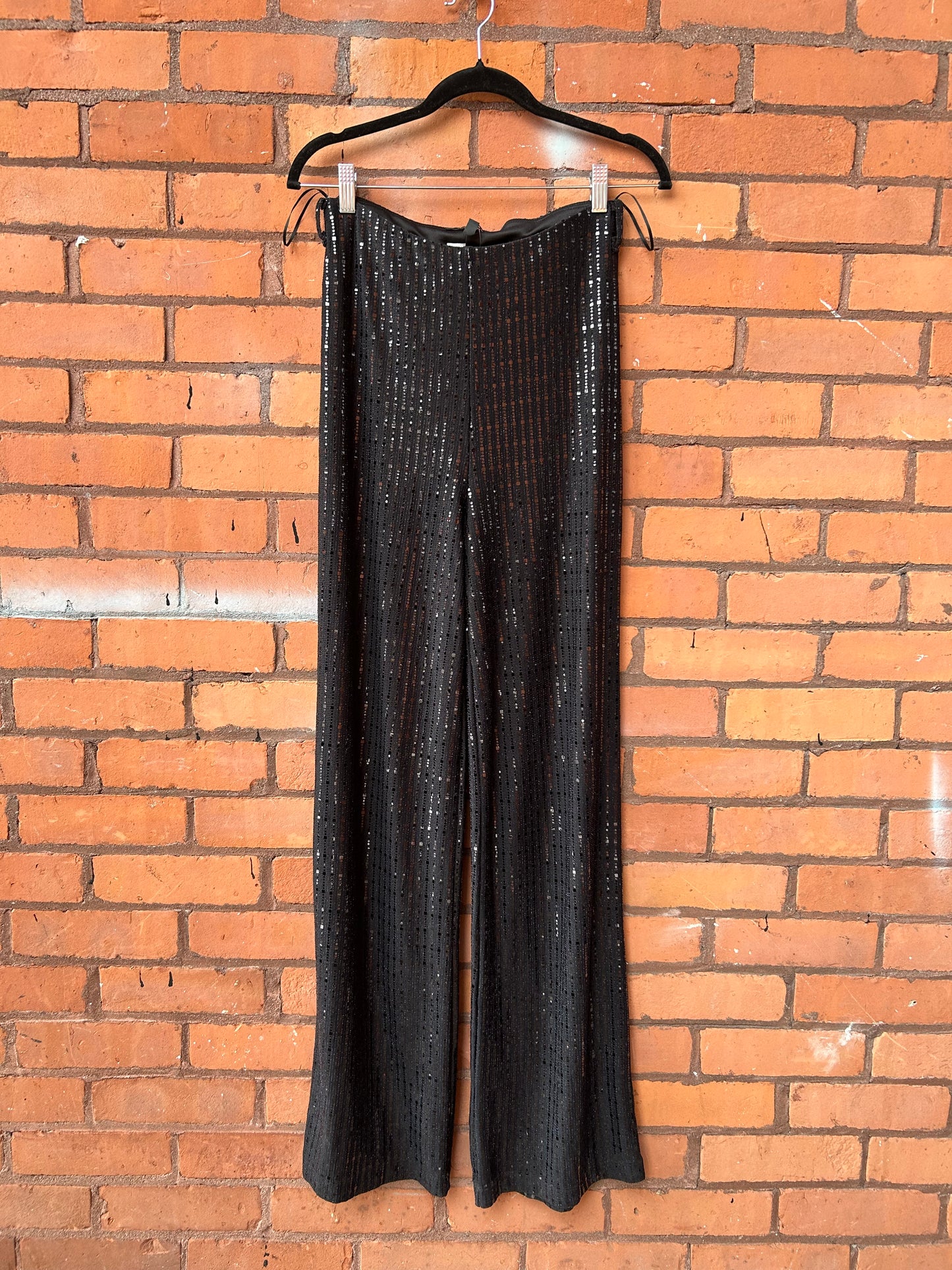 Modern Black Sequin Long Flare Pants / 28 - 30 Waist