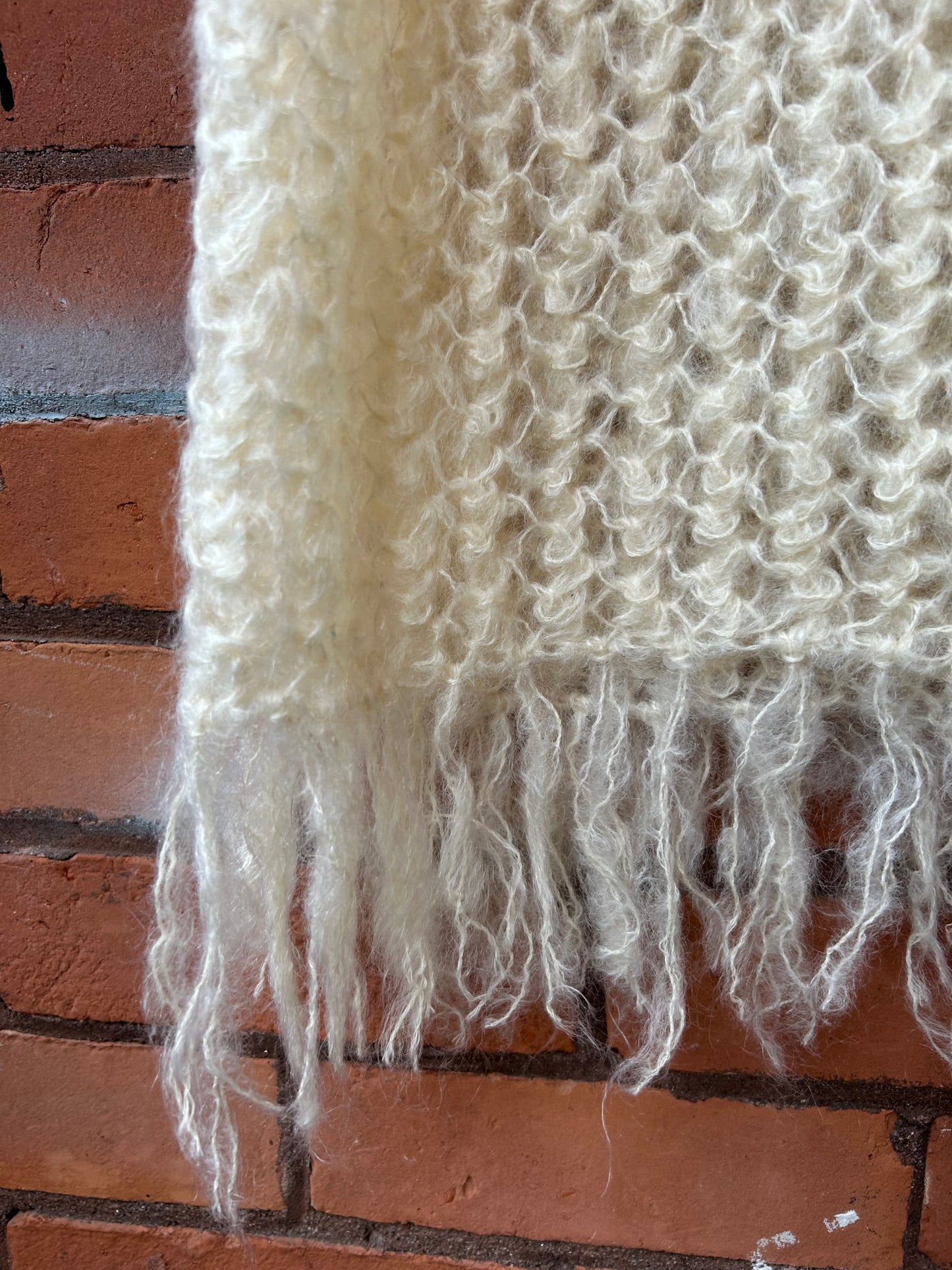 Vintage Cream Mohair Crotchet Scarf