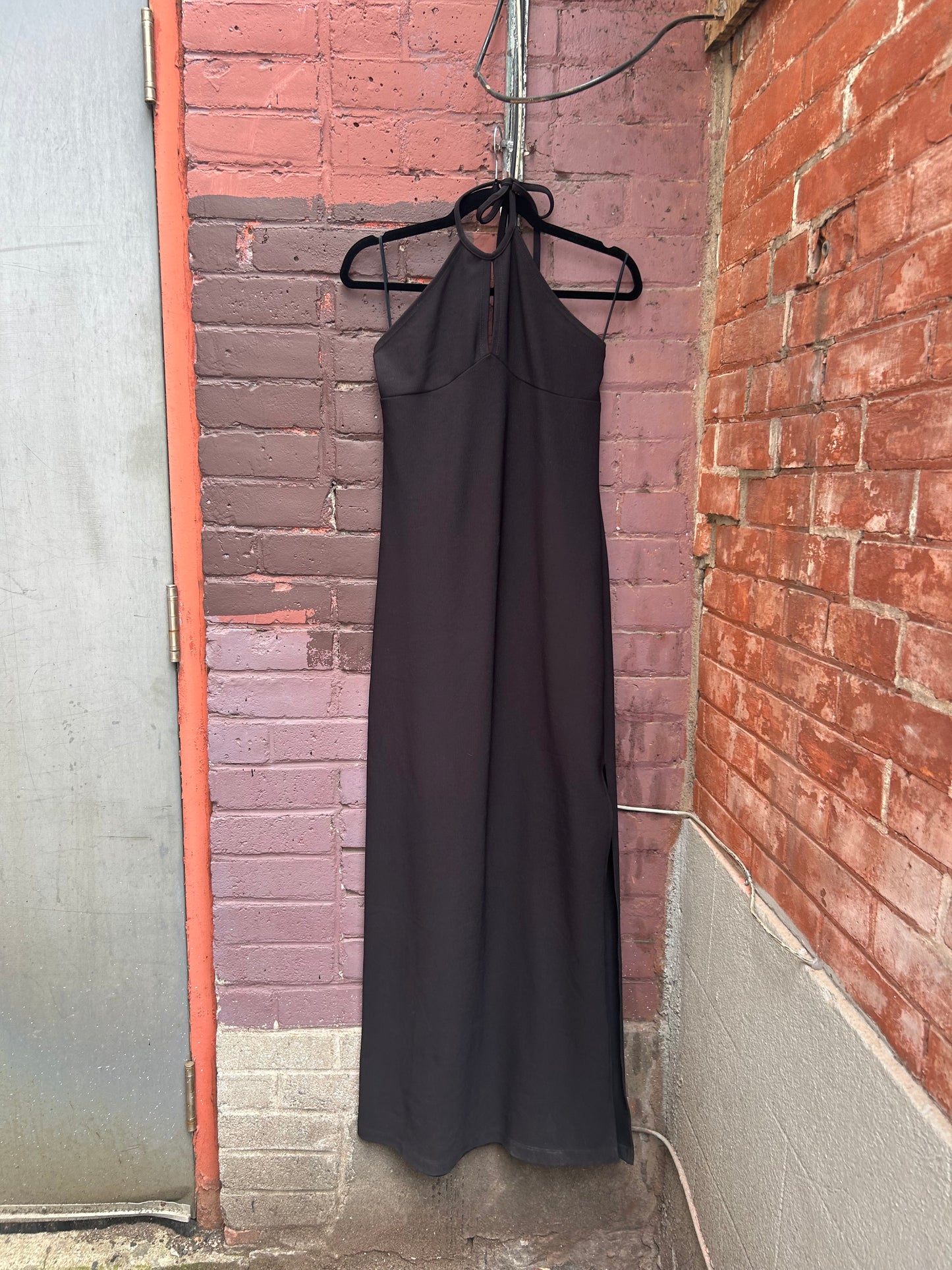 90's Vintage Black Halter Keyhole Maxi Dress / Size S
