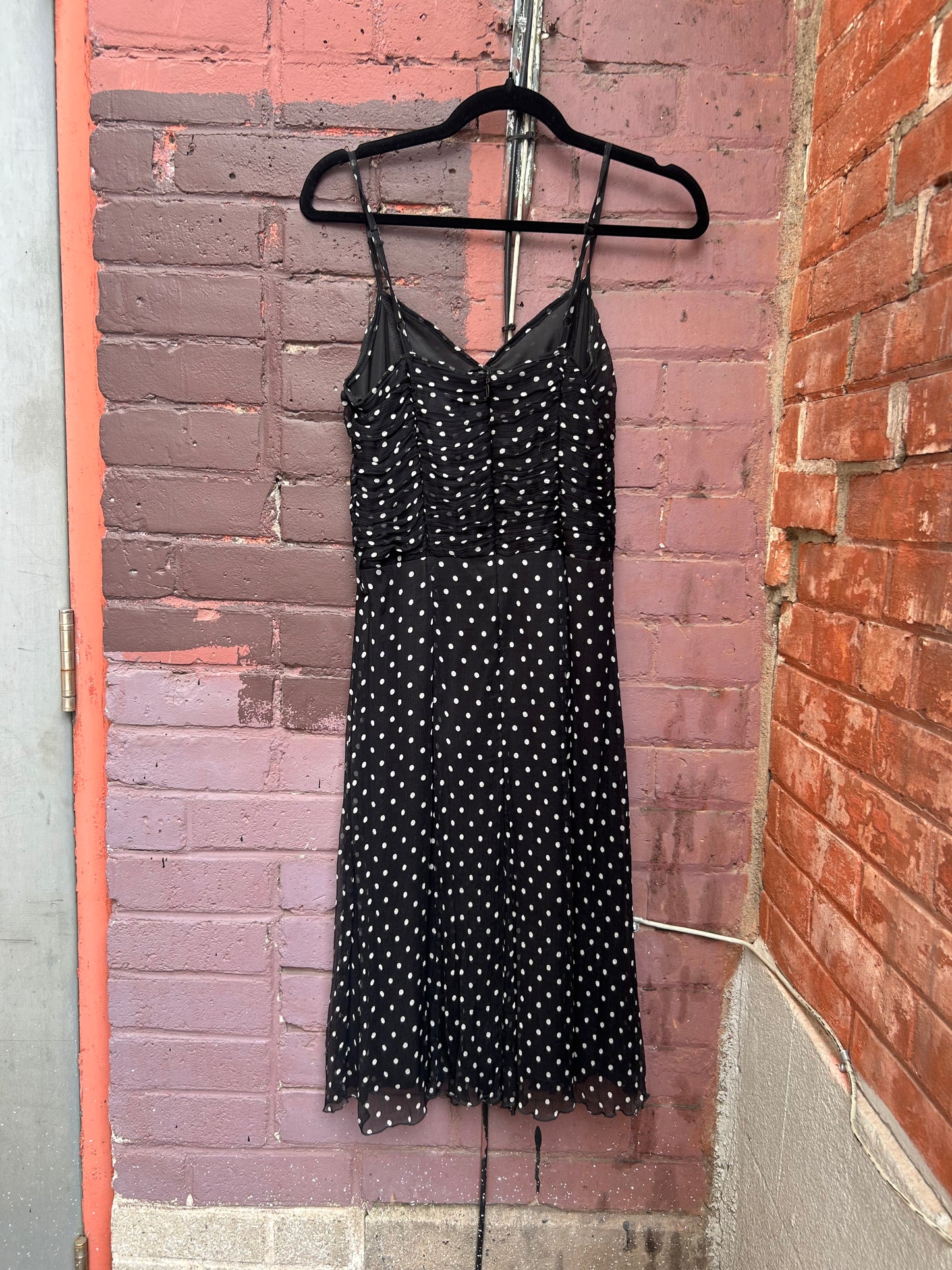 Y2K Vintage Black & White Polka Dot Silk Dress / Size 2