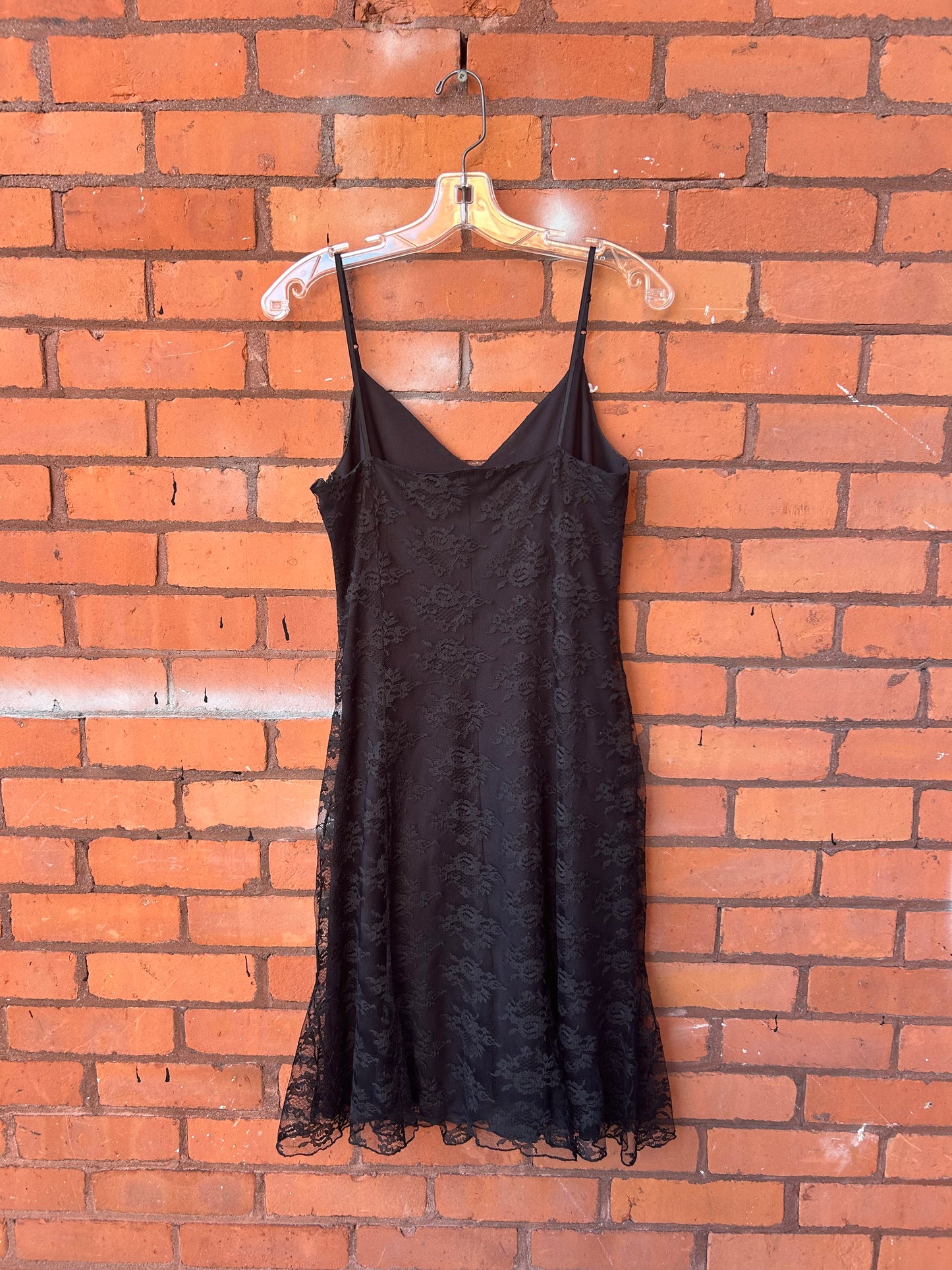 90’s Vintage Black Lace Midi Dress / Size 6-8