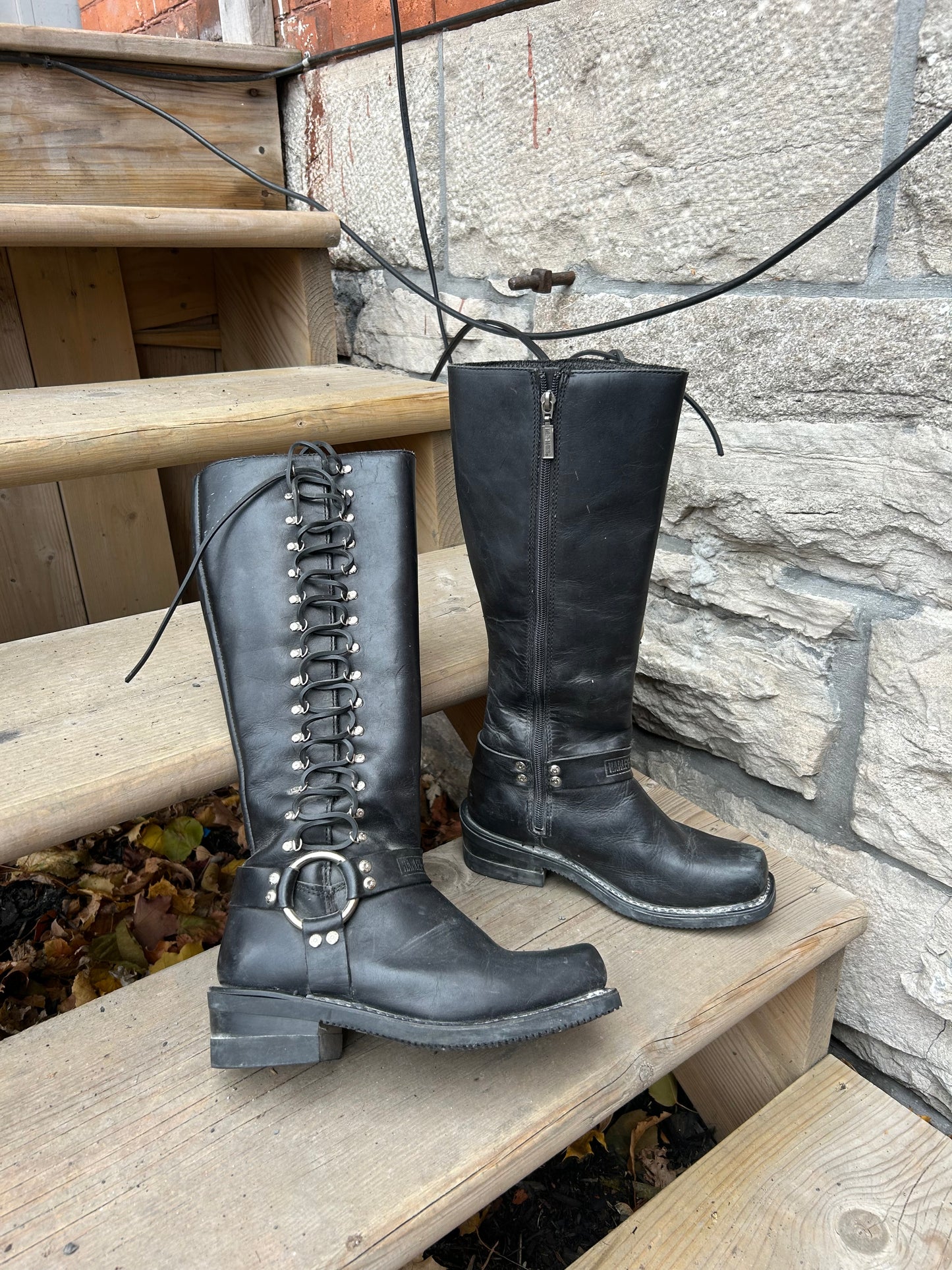 90’s Vintage Harley Davidson Leather Lace Up Moto Boots / Size 7