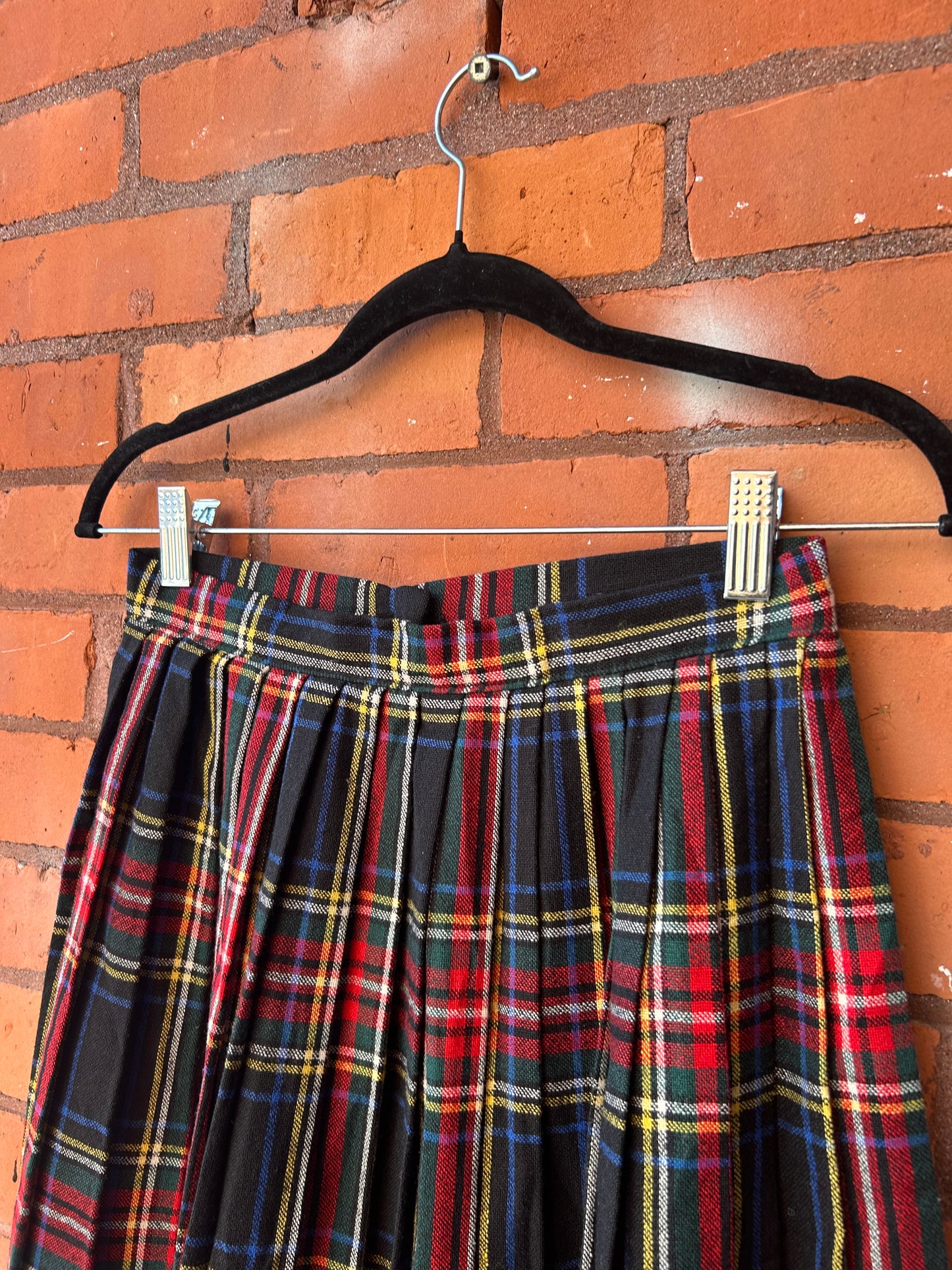 90’s Vintage Primary Colours Tartan Wool Maxi Skirt / 26 Waist