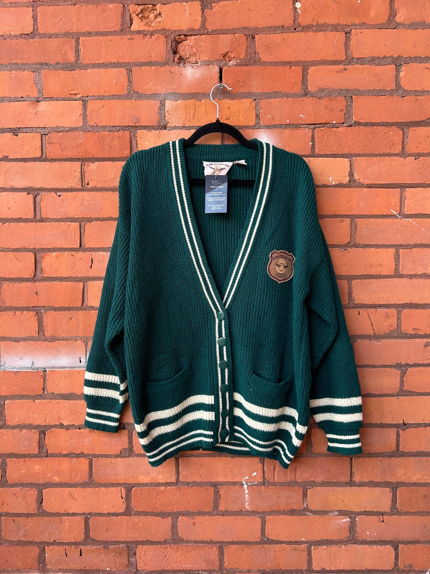 90’s Vintage Teal & White Varsity Cardigan / Size L