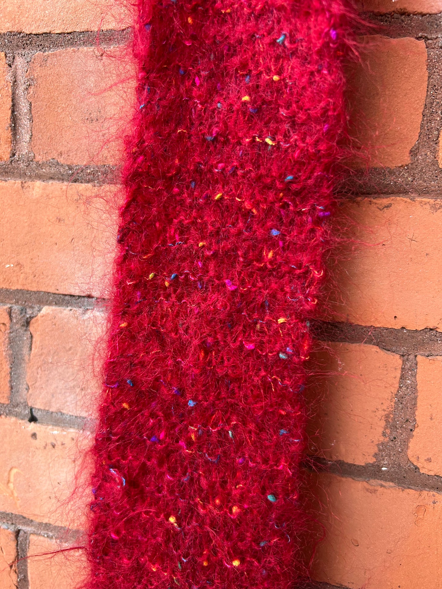 Y2K Vintage Red Mohair Skinny Scarf