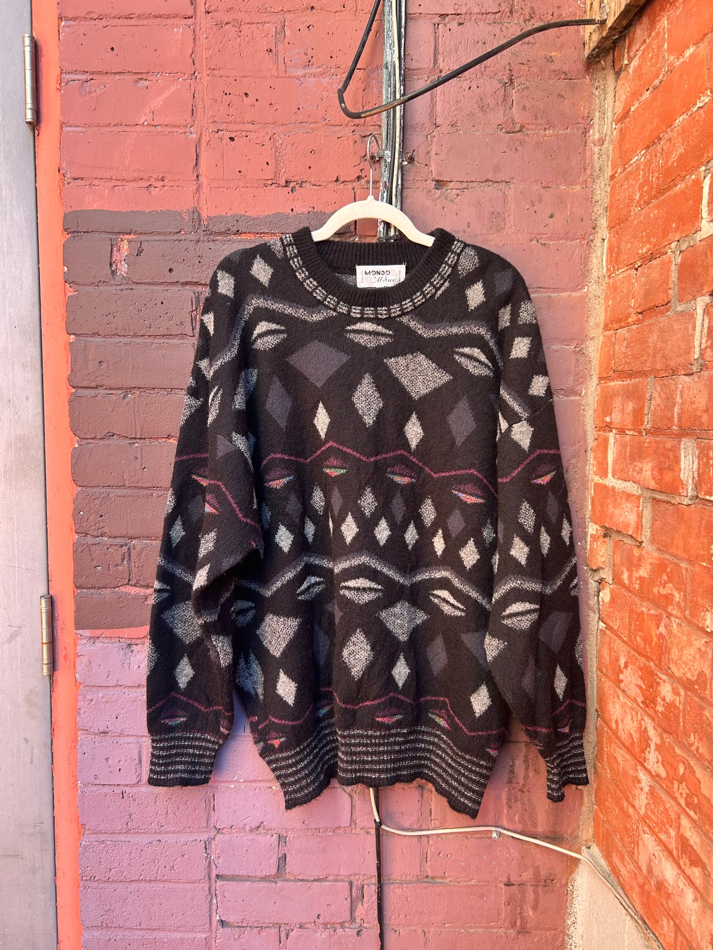 90's Vintage Geometric Print Wool Mohair Sweater / Size XL