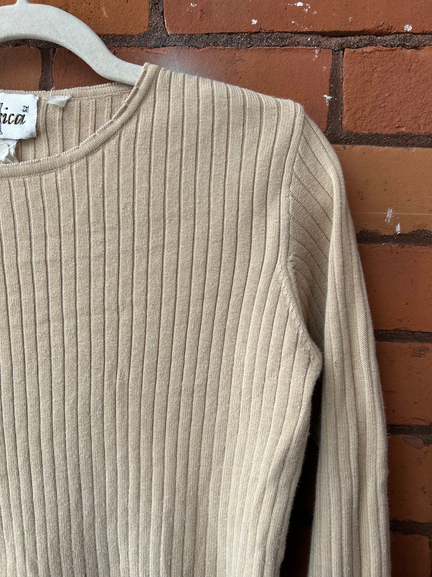 90’s Vintage Beige Knit Ribbed Longsleeve / Size S