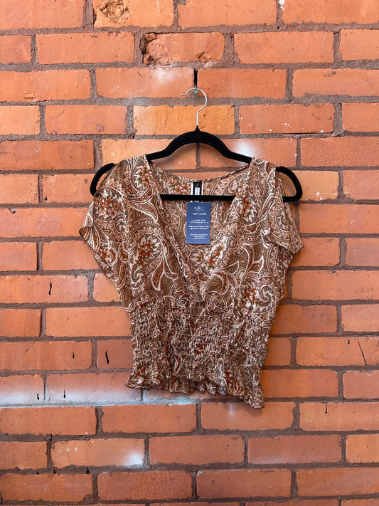 90’s Vintage Sheer Brown Mesh Boho Flutter Top / Size M-L
