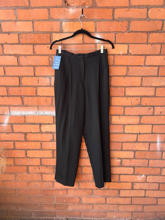 90’s Vintage Black Pinstripe Pleated Trousers / 28 Waist