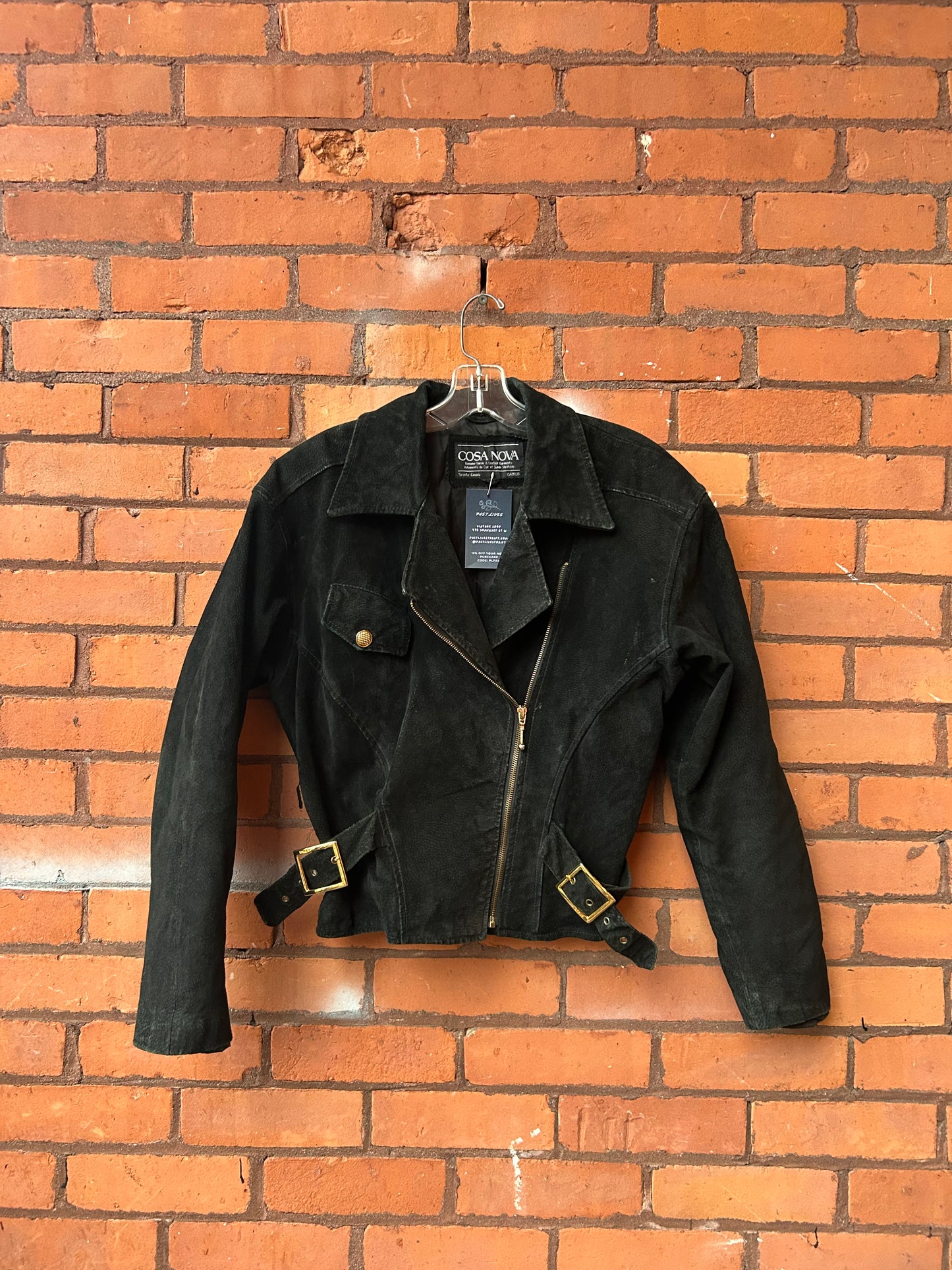 80’s Vintage Black Suede Buckle Moto Jacket / Size S
