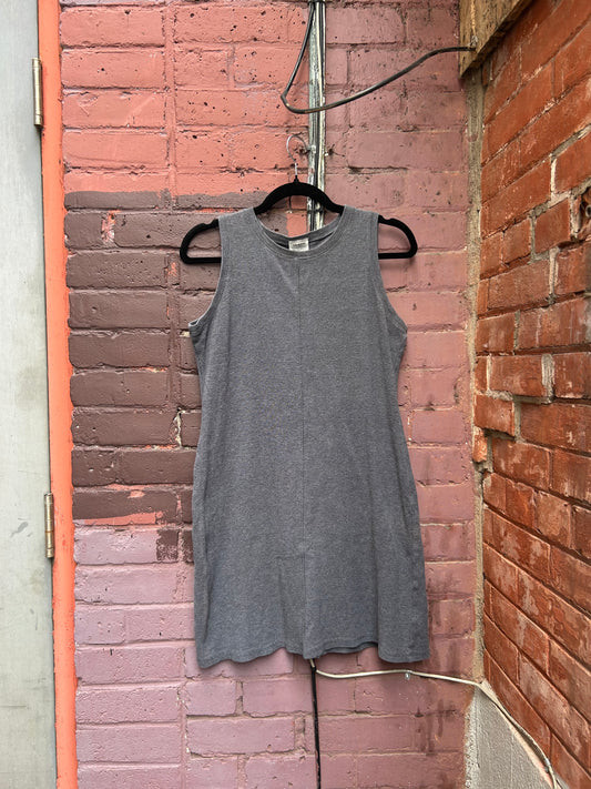 90's Vintage Grey Cotton Waffle Knit Mini Dress / Size M-L
