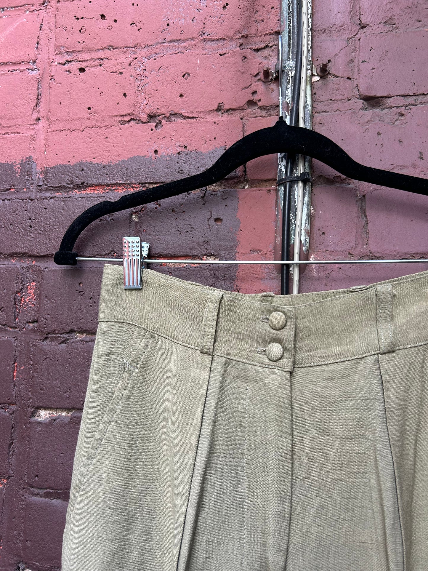 90’s Vintage Green Linen Blend Trousers / 26 Waist