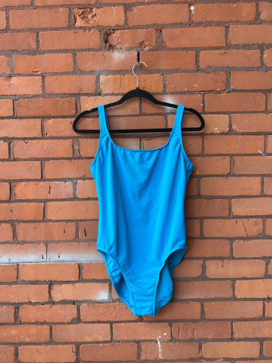 90’s Vintage Blue Low Back Swim Suit / Size L