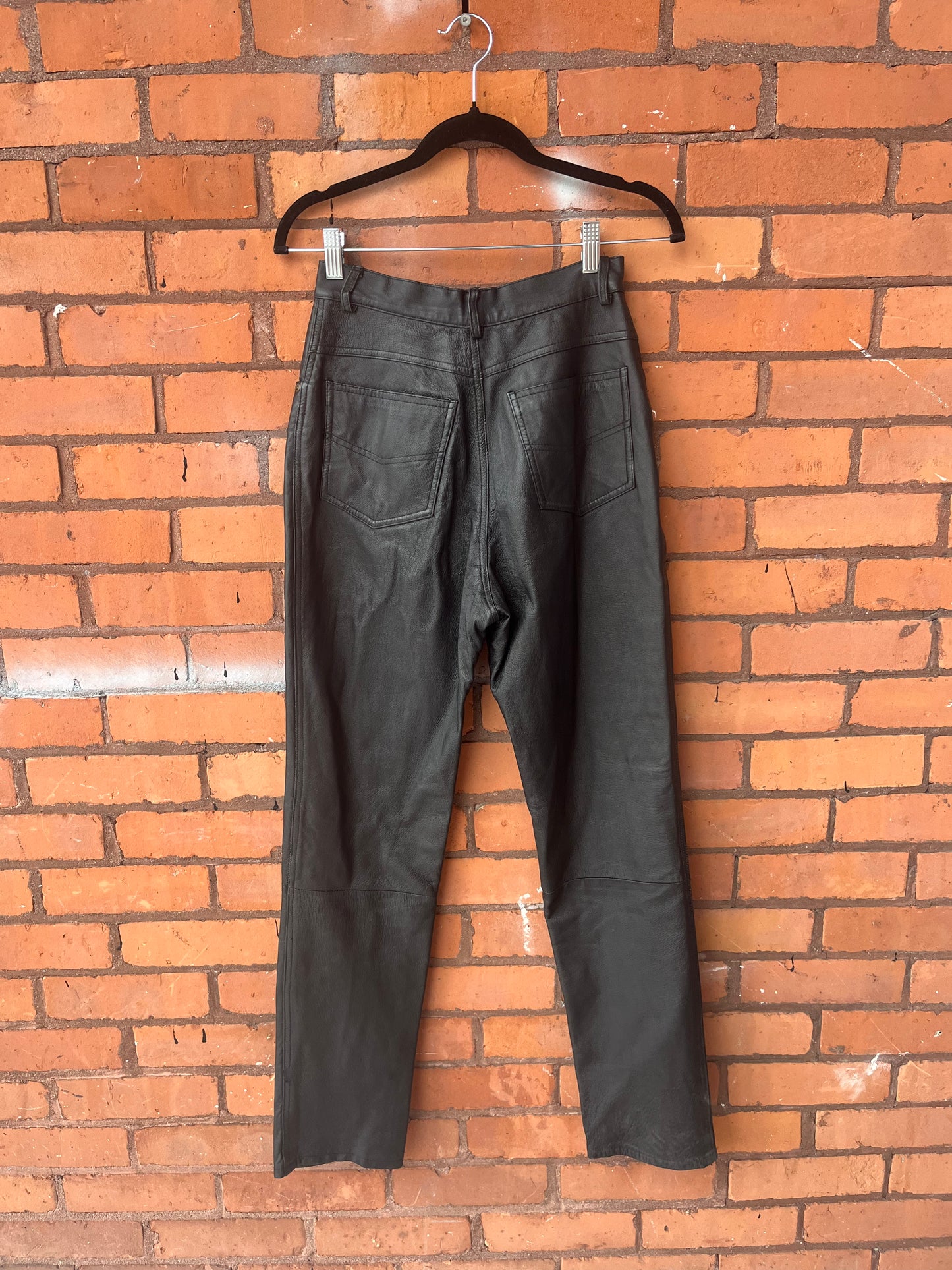 90’s Vintage Black Leather High Waist Pants / 26 Waist