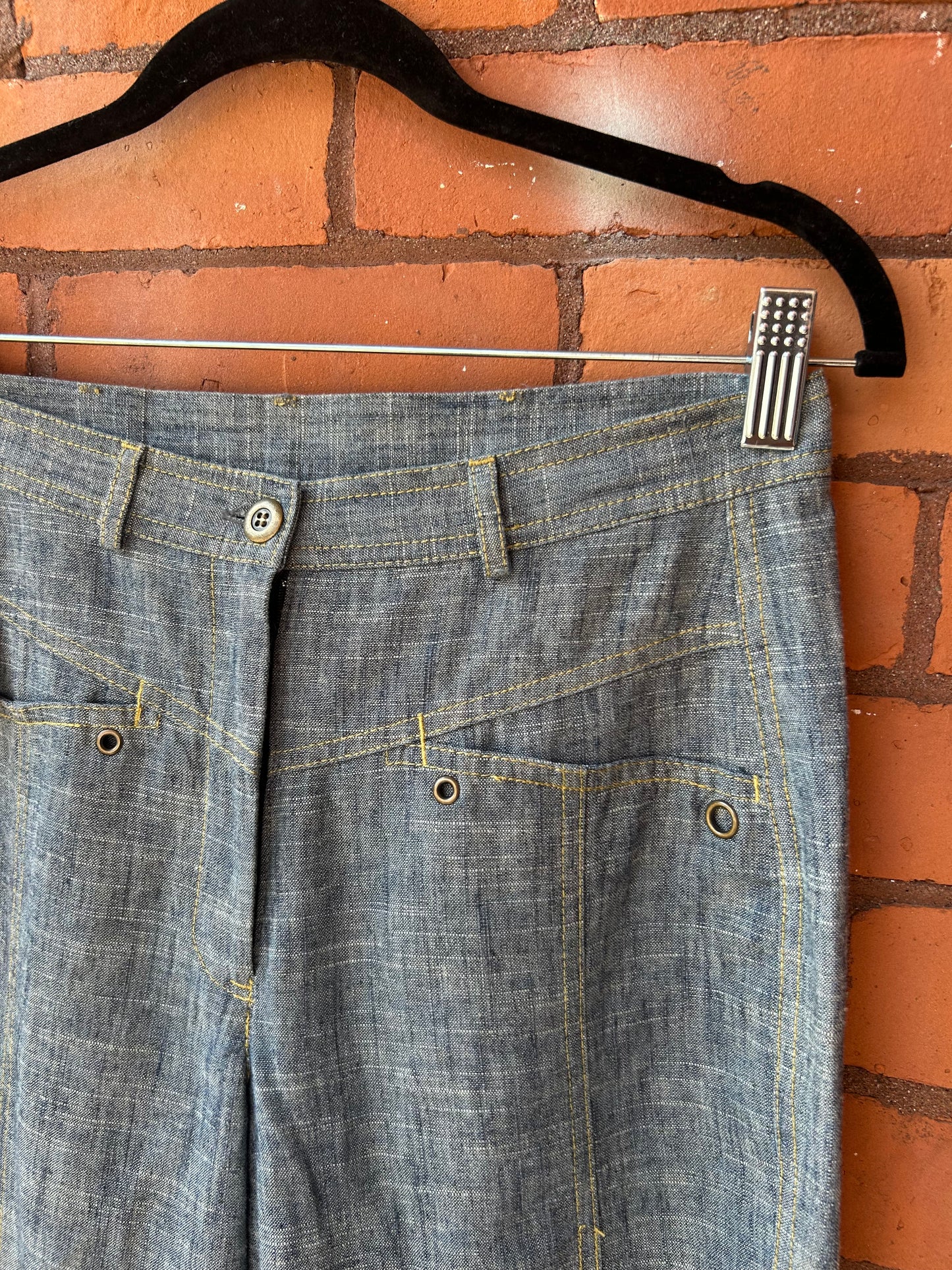 Y2K Vintage Blue Linen Mid Rise Flare Pants / 28 Waist