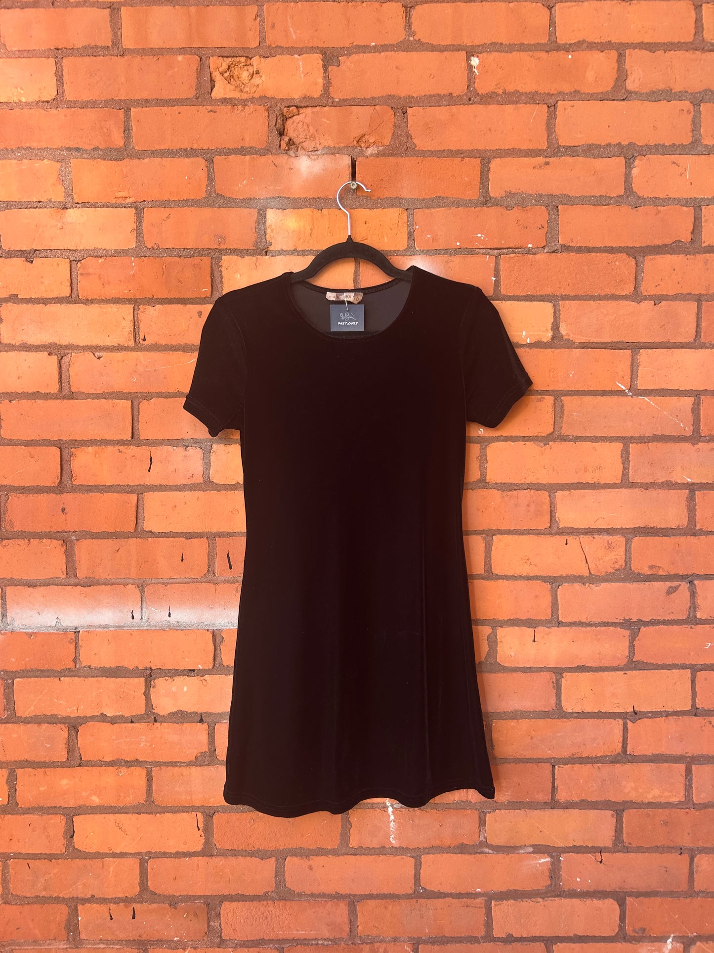 90’s Vintage Black Velvet Tshirt Mini Dress / Size XS