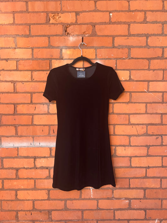 90’s Vintage Black Velvet Tshirt Mini Dress / Size XS