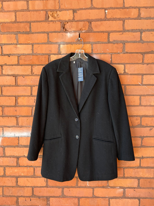 90’s Vintage Black Wool Boxy Blazer / Size XL