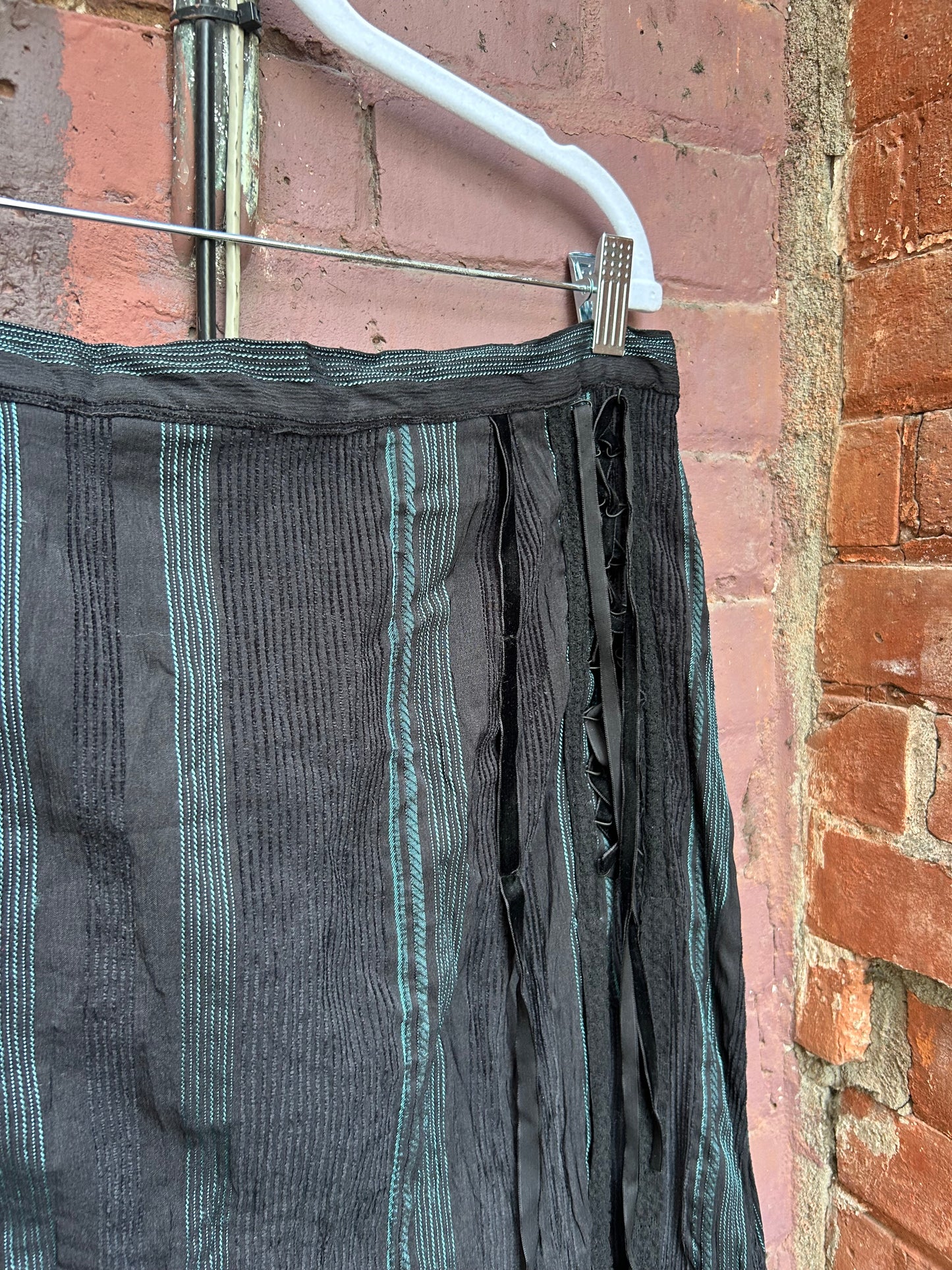 Y2K Vintage Black & Teal Striped Lace Up Maxi Skirt / 36 Waist