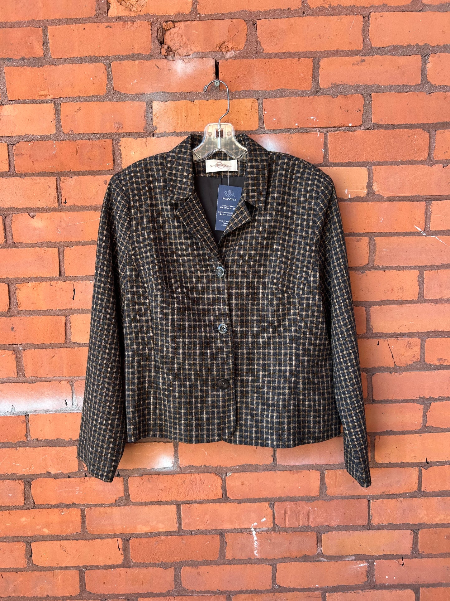 90’s Vintage Beige & Grey Grid Boxy Blazer / Size L