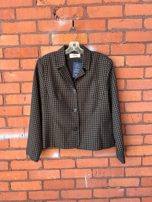 90’s Vintage Beige & Grey Grid Boxy Blazer / Size L