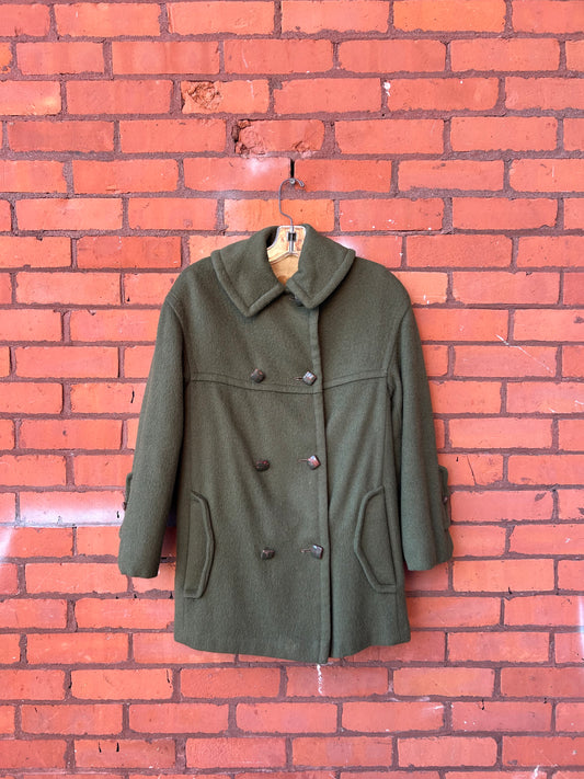 60’s Vintage Green Wool Pea Coat / Size M