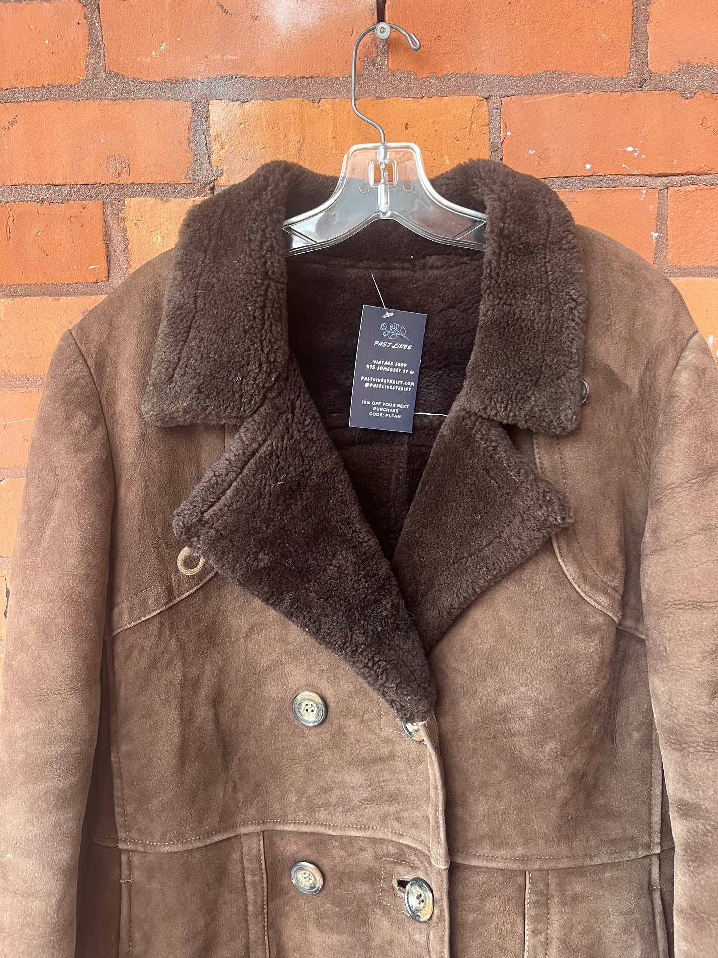 70’s Vintage Brown Suede Sheepskin Coat / Size M