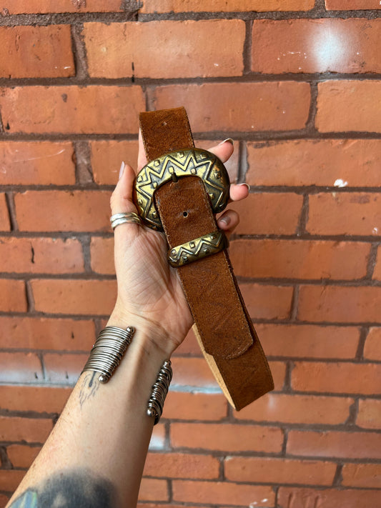 90’s Vintage Brown Suede Western Belt / 24-27 Waist