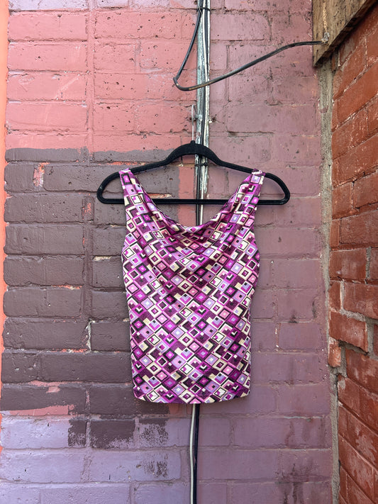 90's Vintage Purple Sparkly Cowl Neck Tank / Size XS