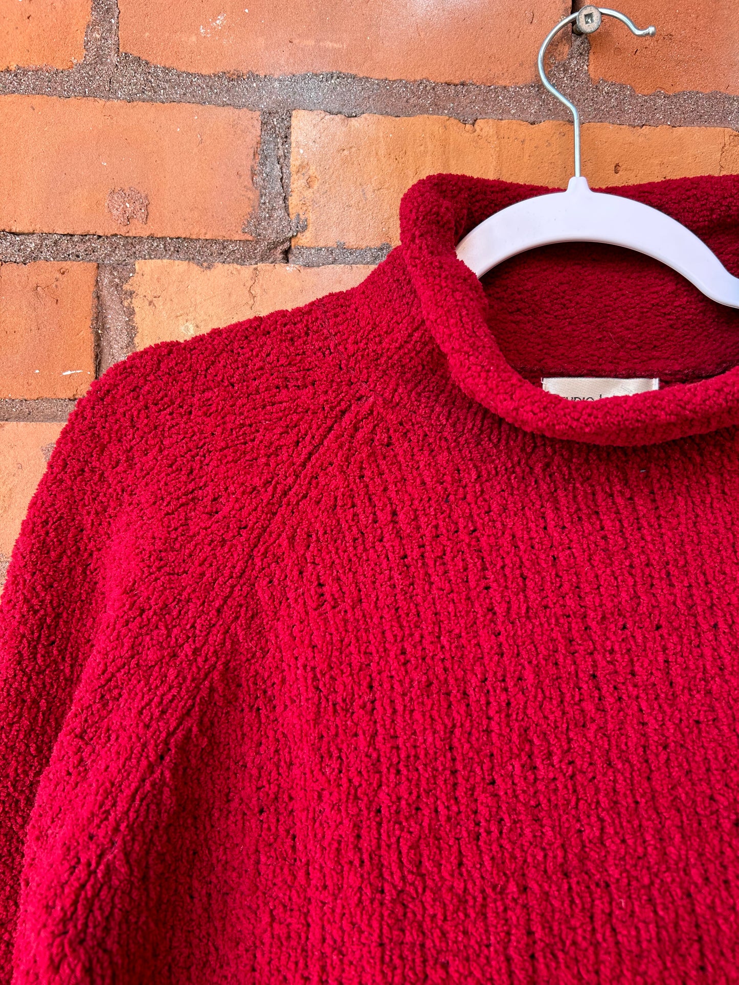 90’s Vintage Red Chenille Roll Neck Sweater / Size M