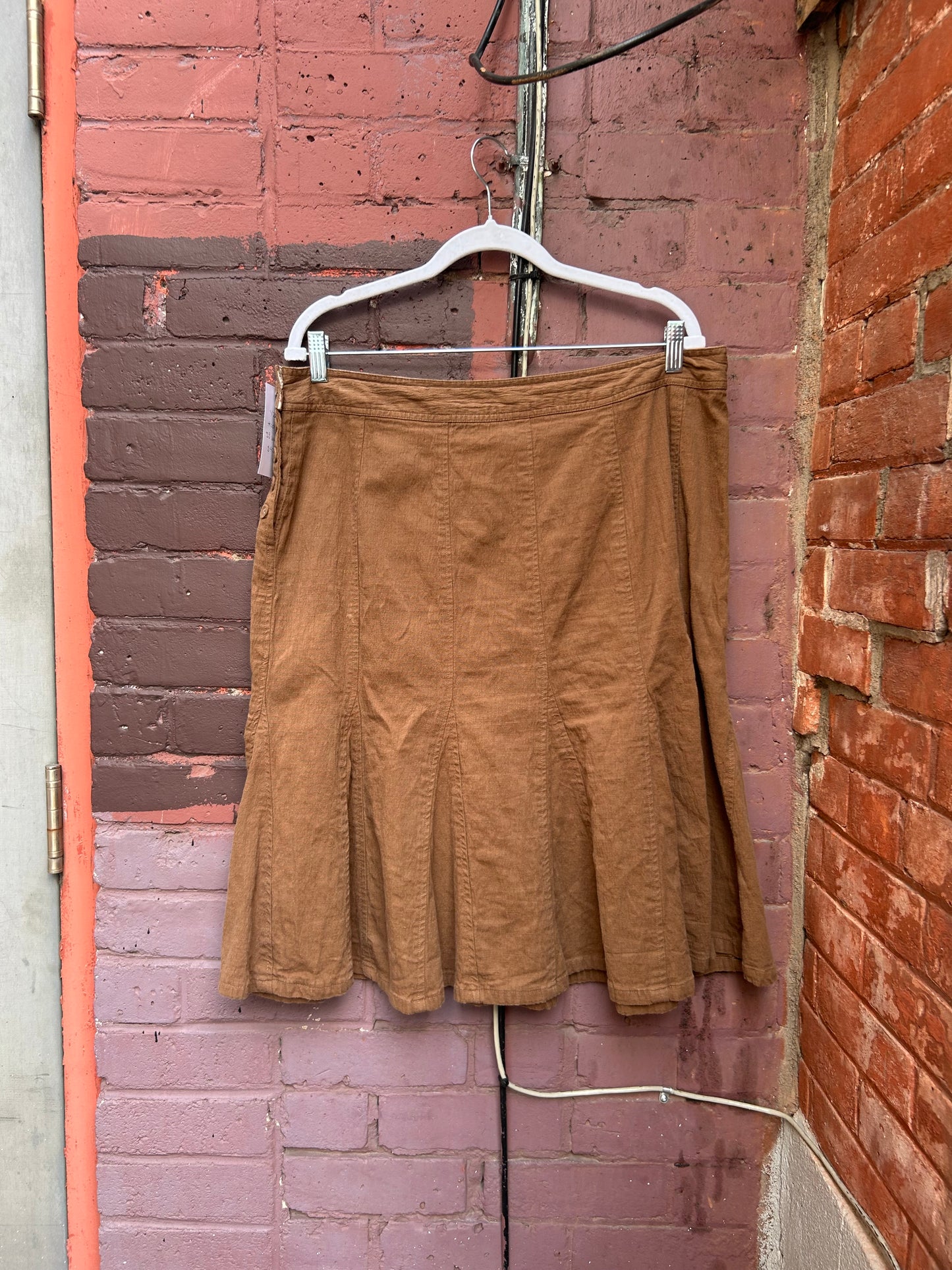 Y2K Vintage Brown Cotton Midi Skirt / 38 Waist