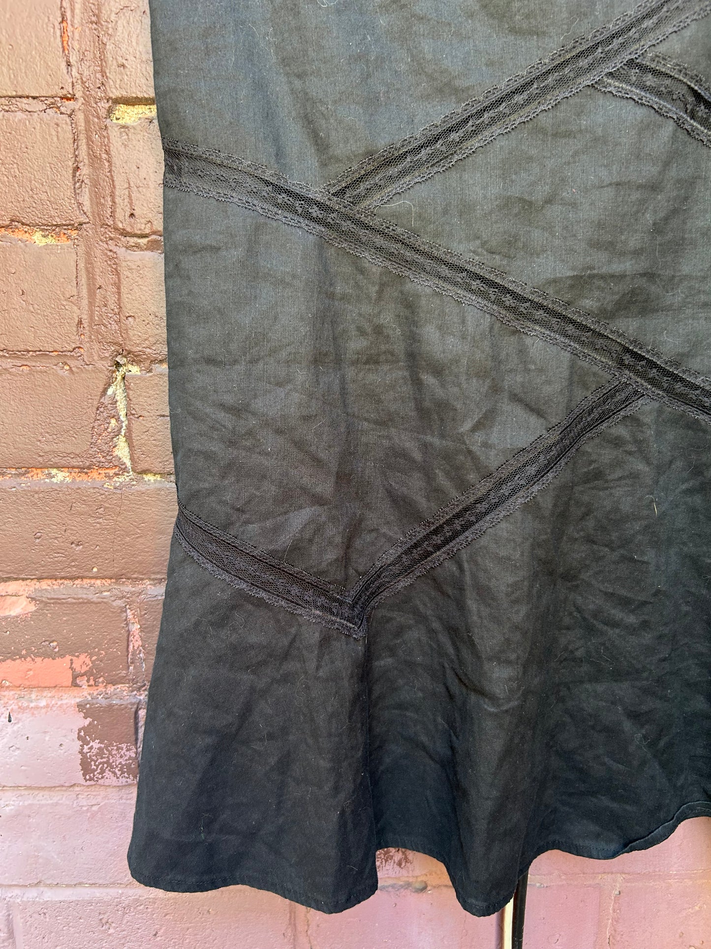 Y2K Black Linen Midi Skirt / 30 Waist