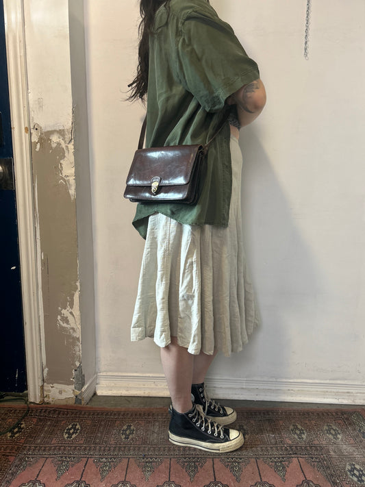 90's Vintage Brown Leather Crossbody Satchel Purse