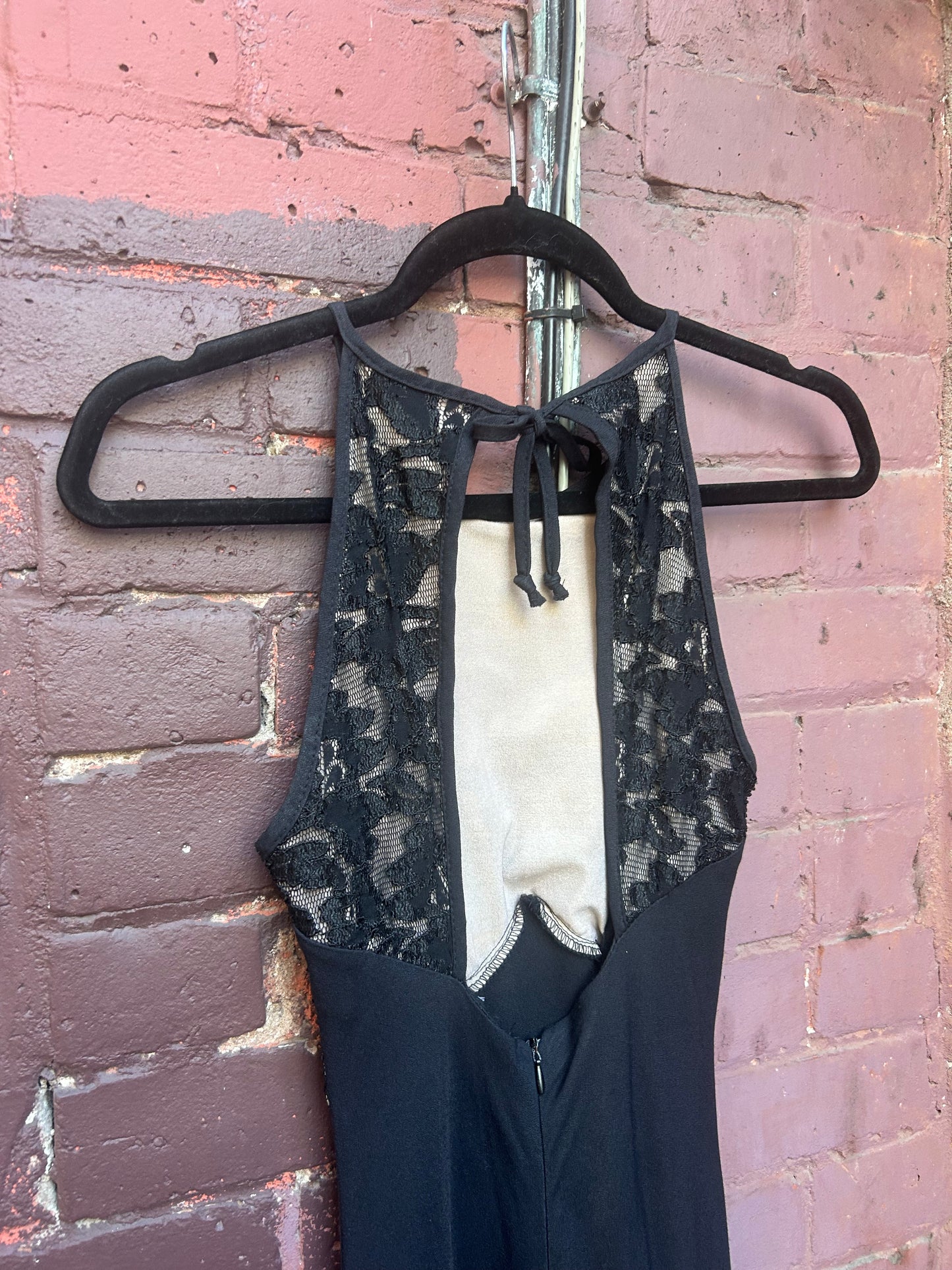 90's Vintage Black Lace High Neck Evening Dress / Size 2
